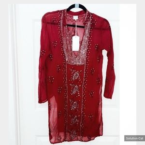 New Pia Tunic Red Kaftan Size Medium